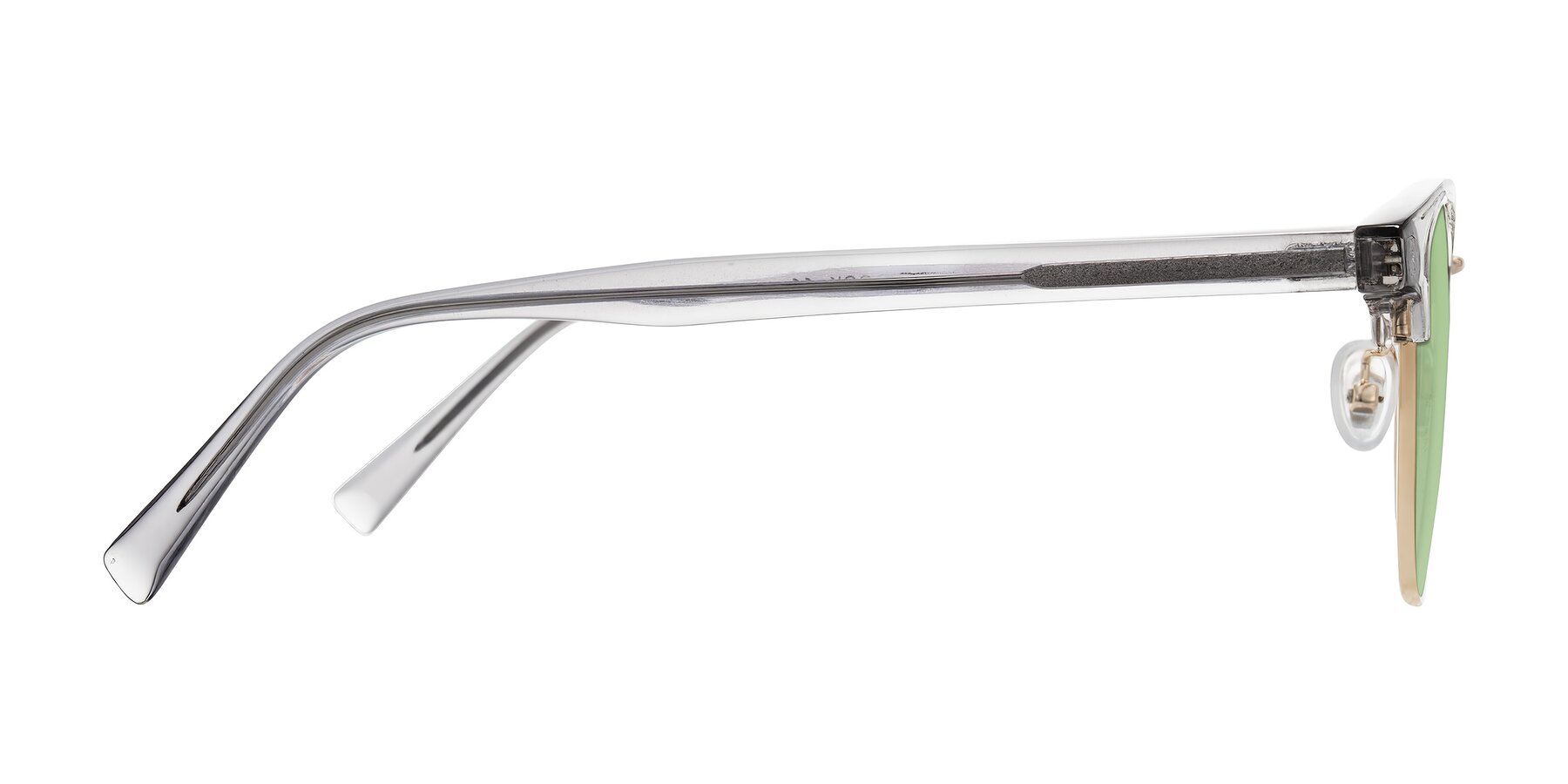 Side of Waxler in Crystal Gray/Gold with Medium Green Tinted Lenses
