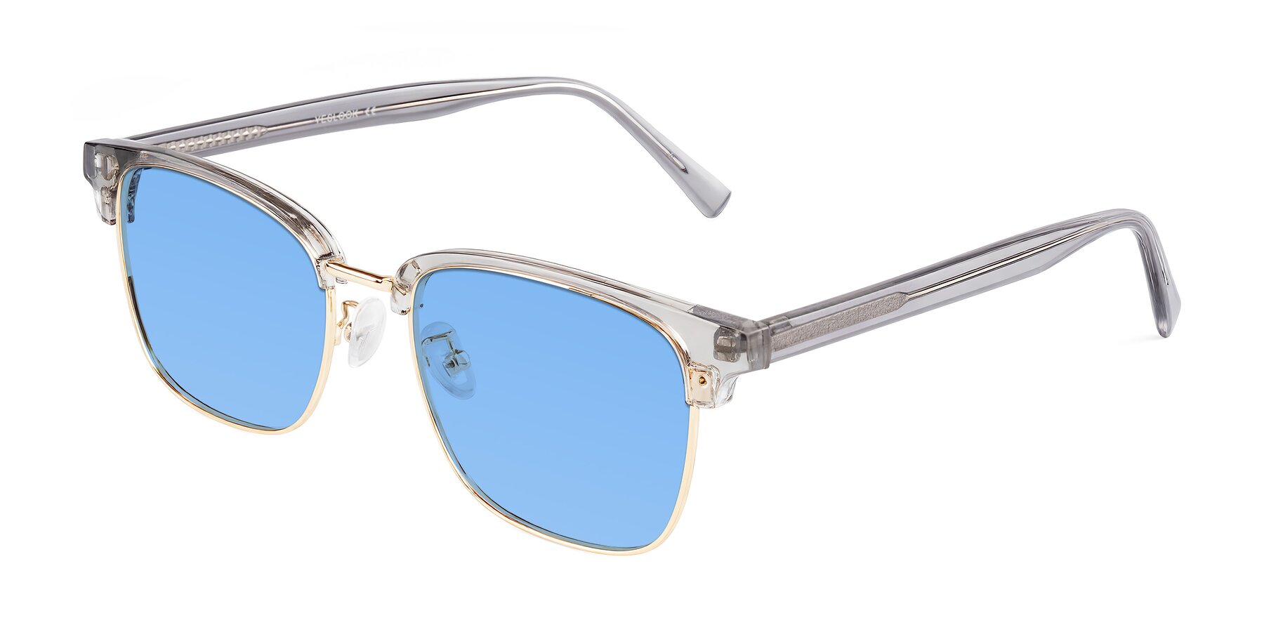 Angle of Waxler in Crystal Gray/Gold with Medium Blue Tinted Lenses