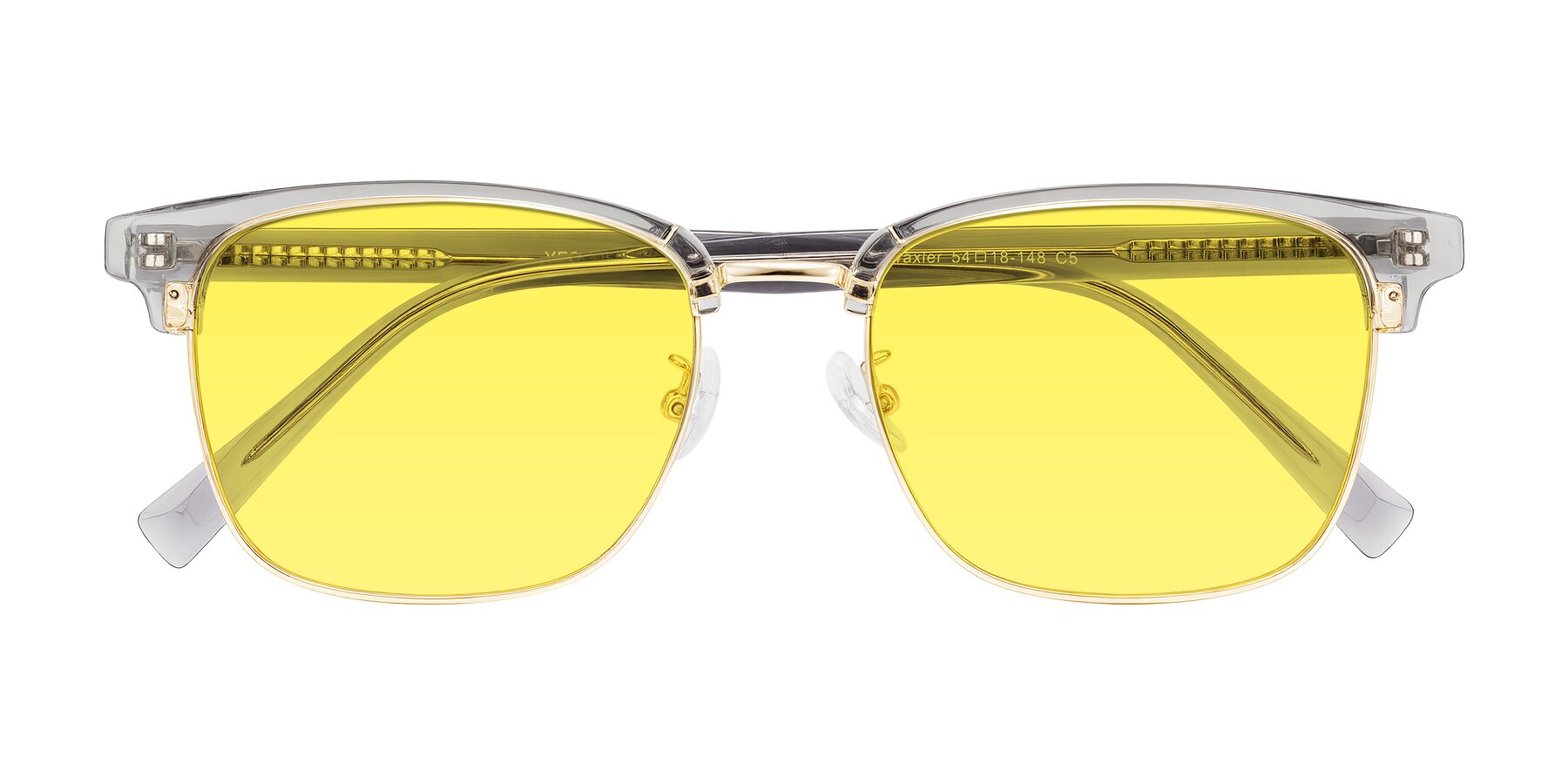 Folded Front of Waxler in Crystal Gray/Gold with Medium Yellow Tinted Lenses