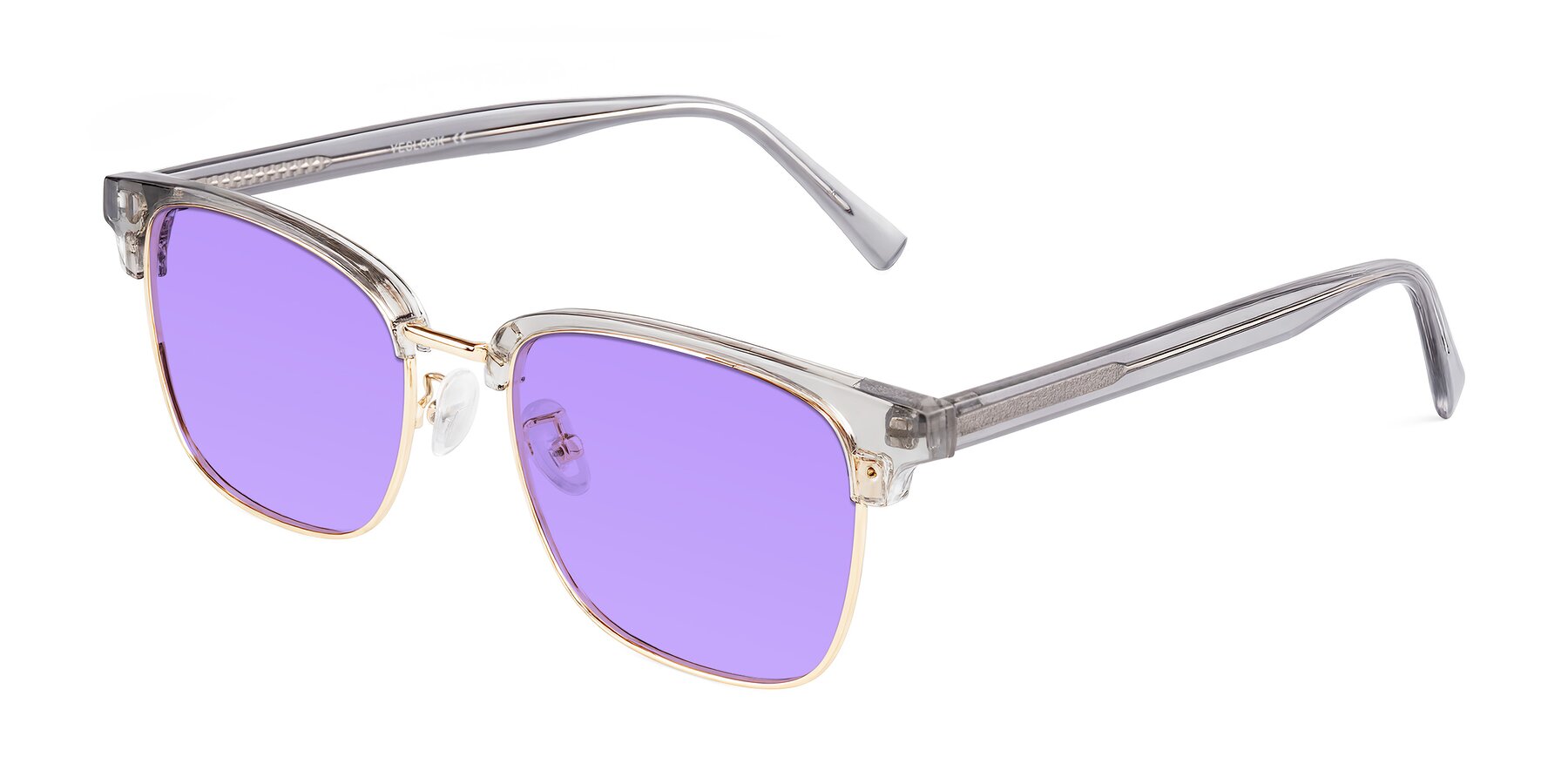 Angle of Waxler in Crystal Gray/Gold with Medium Purple Tinted Lenses