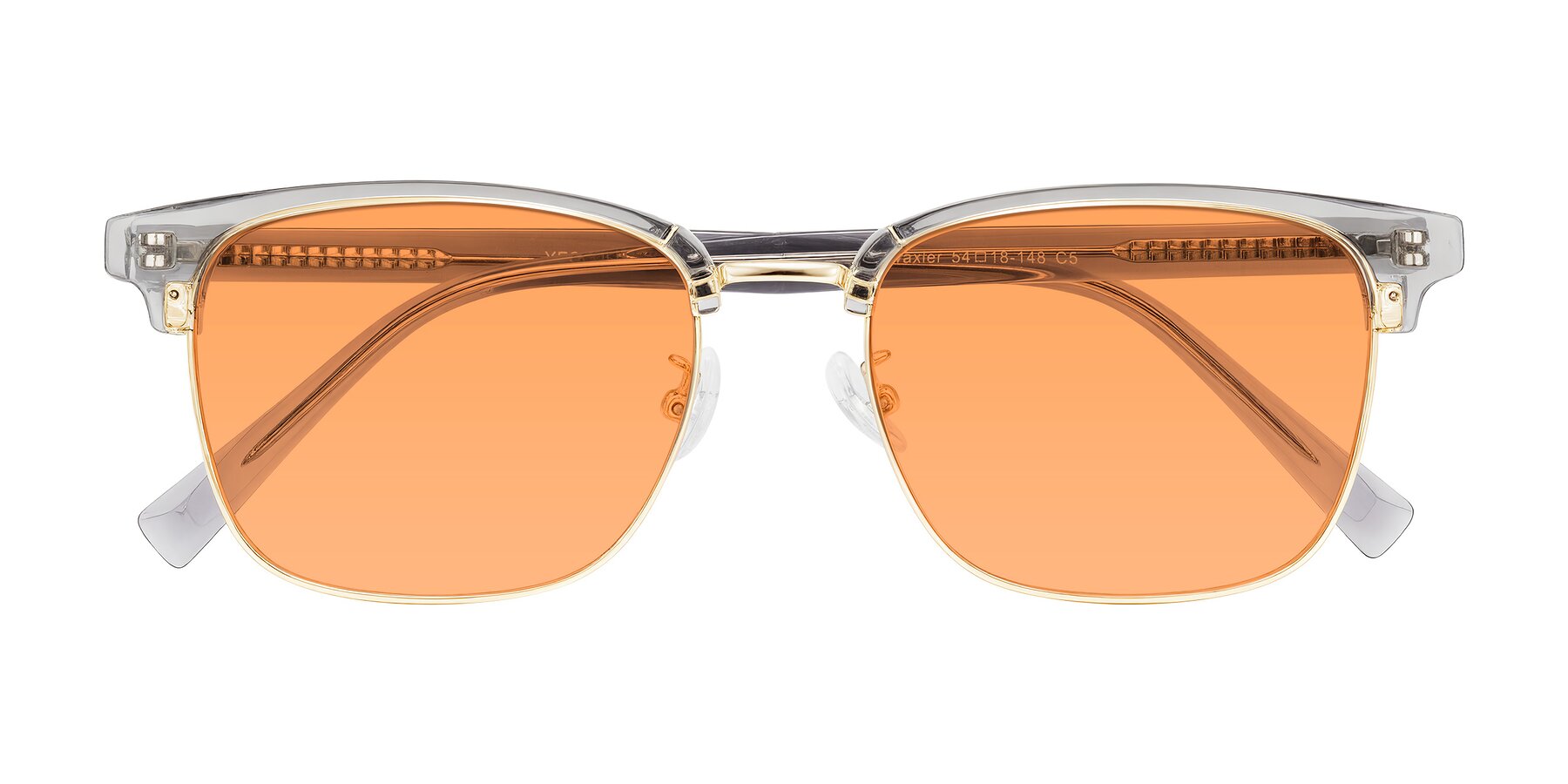 Folded Front of Waxler in Crystal Gray/Gold with Medium Orange Tinted Lenses