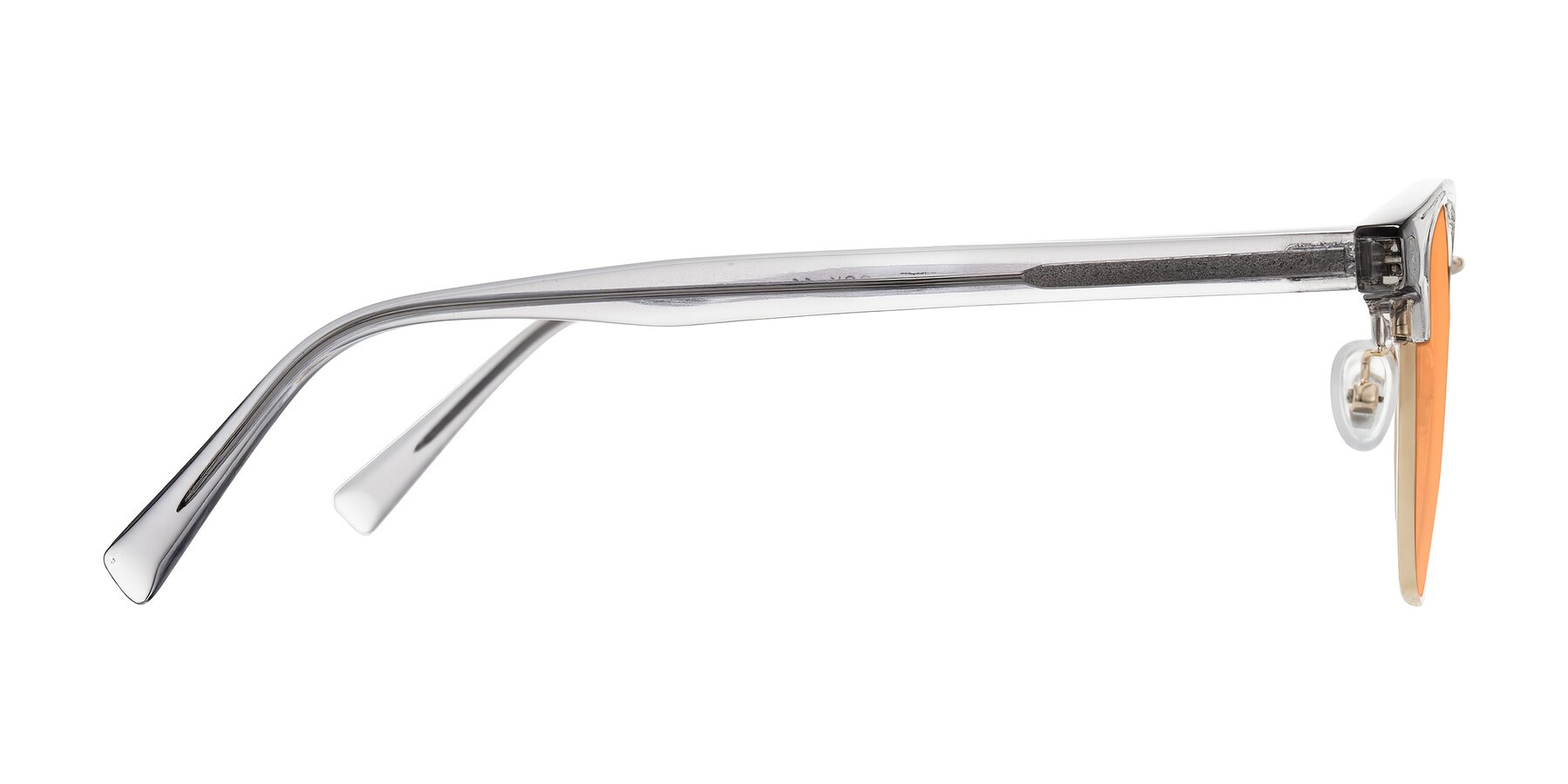 Side of Waxler in Crystal Gray/Gold with Medium Orange Tinted Lenses