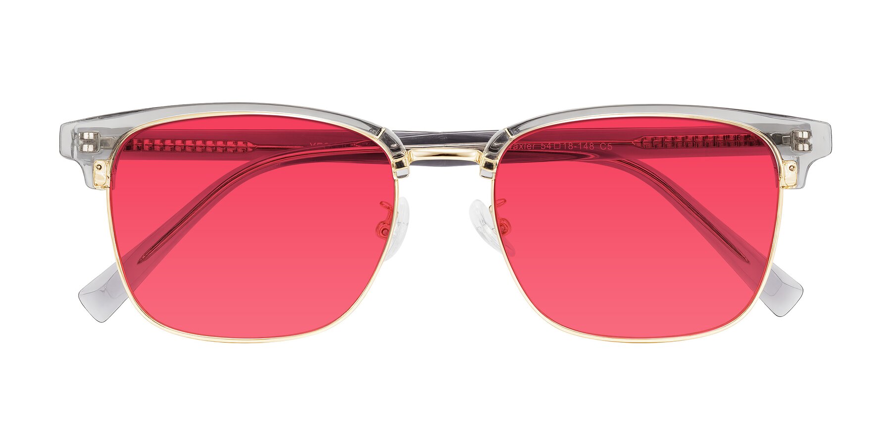 Folded Front of Waxler in Crystal Gray/Gold with Red Tinted Lenses