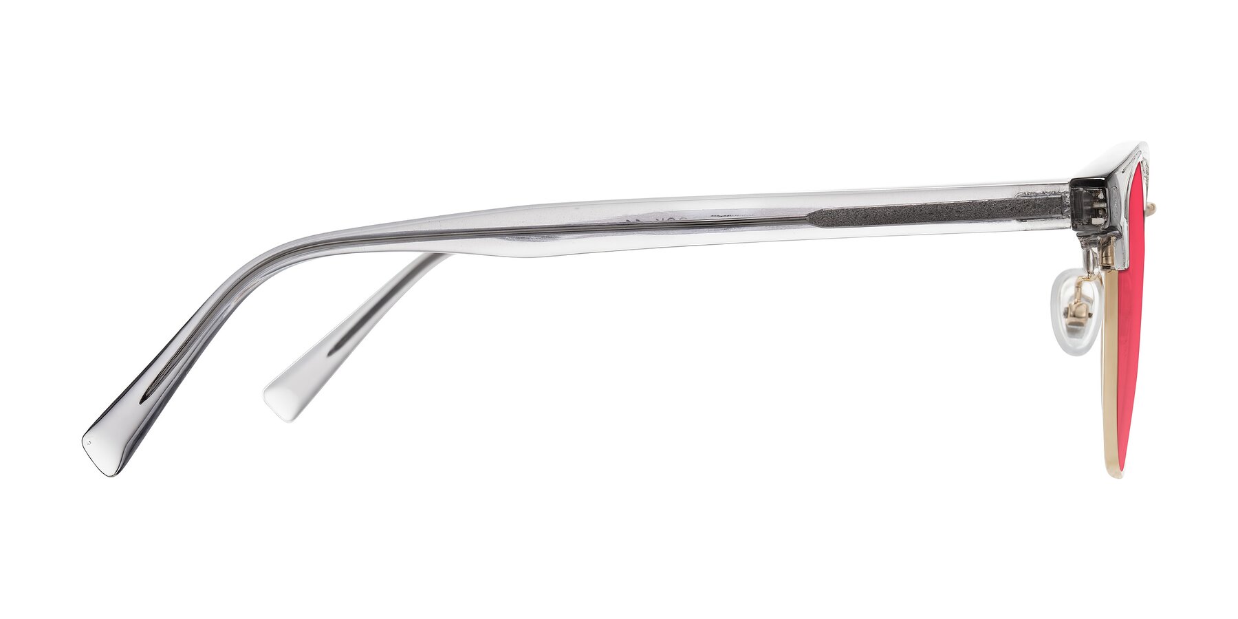 Side of Waxler in Crystal Gray/Gold with Red Tinted Lenses
