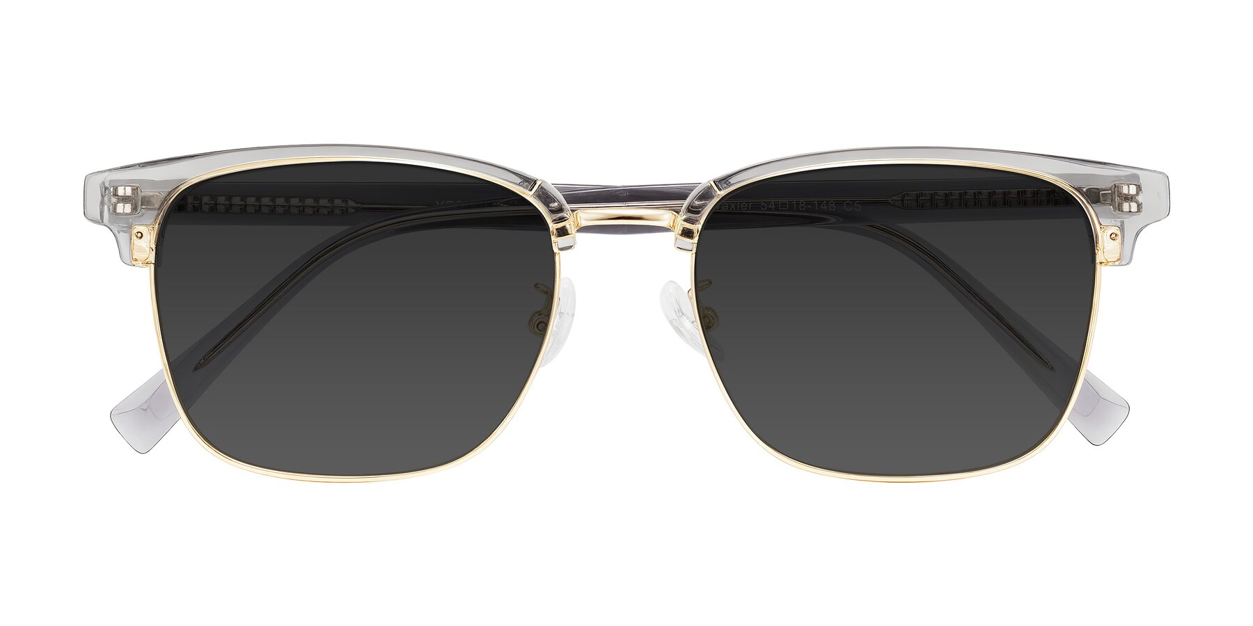Folded Front of Waxler in Crystal Gray/Gold with Gray Tinted Lenses