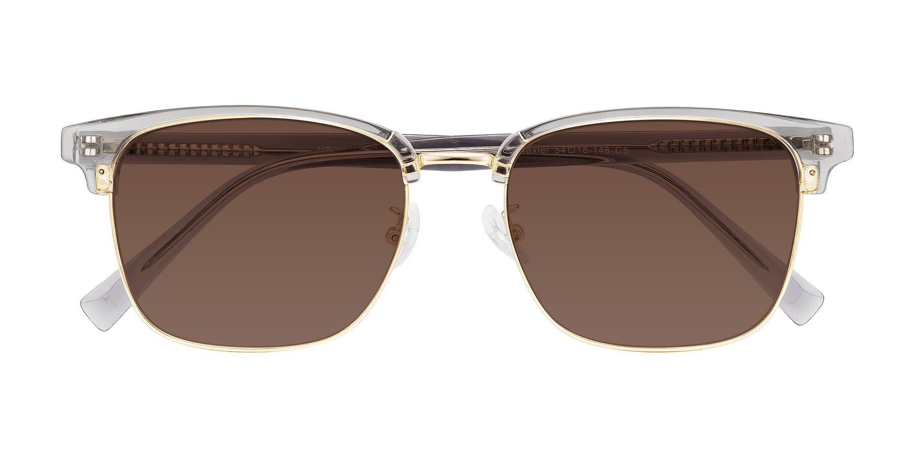 Folded Front of Waxler in Crystal Gray/Gold with Brown Tinted Lenses