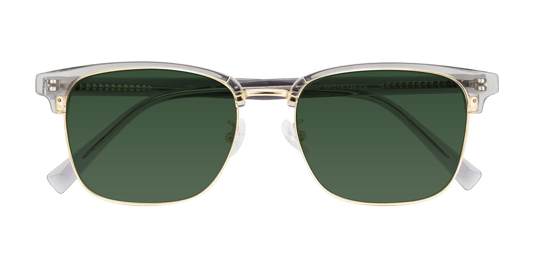 Folded Front of Waxler in Crystal Gray/Gold with Green Tinted Lenses
