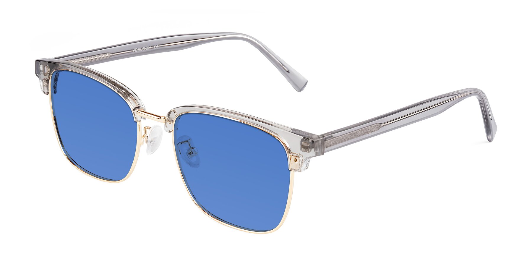 Angle of Waxler in Crystal Gray/Gold with Blue Tinted Lenses