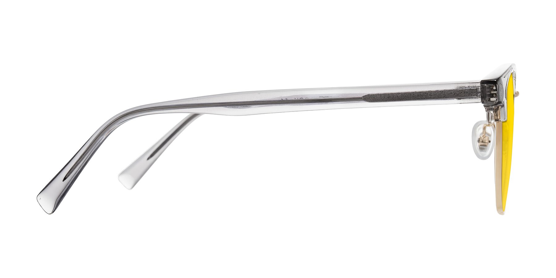 Side of Waxler in Crystal Gray/Gold with Yellow Tinted Lenses