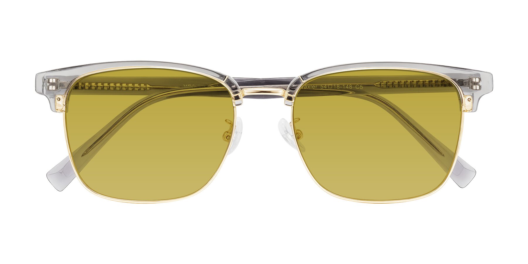 Folded Front of Waxler in Crystal Gray/Gold with Champagne Tinted Lenses