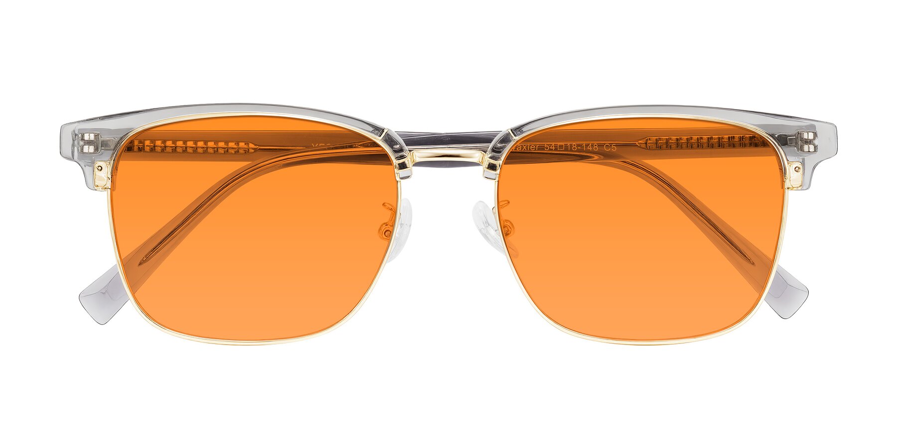 Folded Front of Waxler in Crystal Gray/Gold with Orange Tinted Lenses
