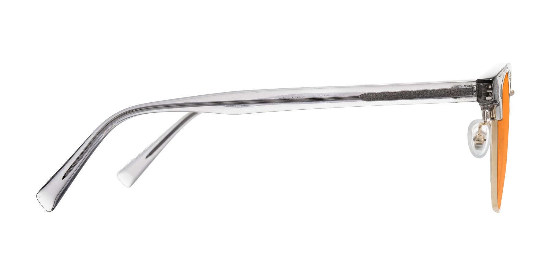 Side of Waxler in Crystal Gray/Gold with Orange Tinted Lenses