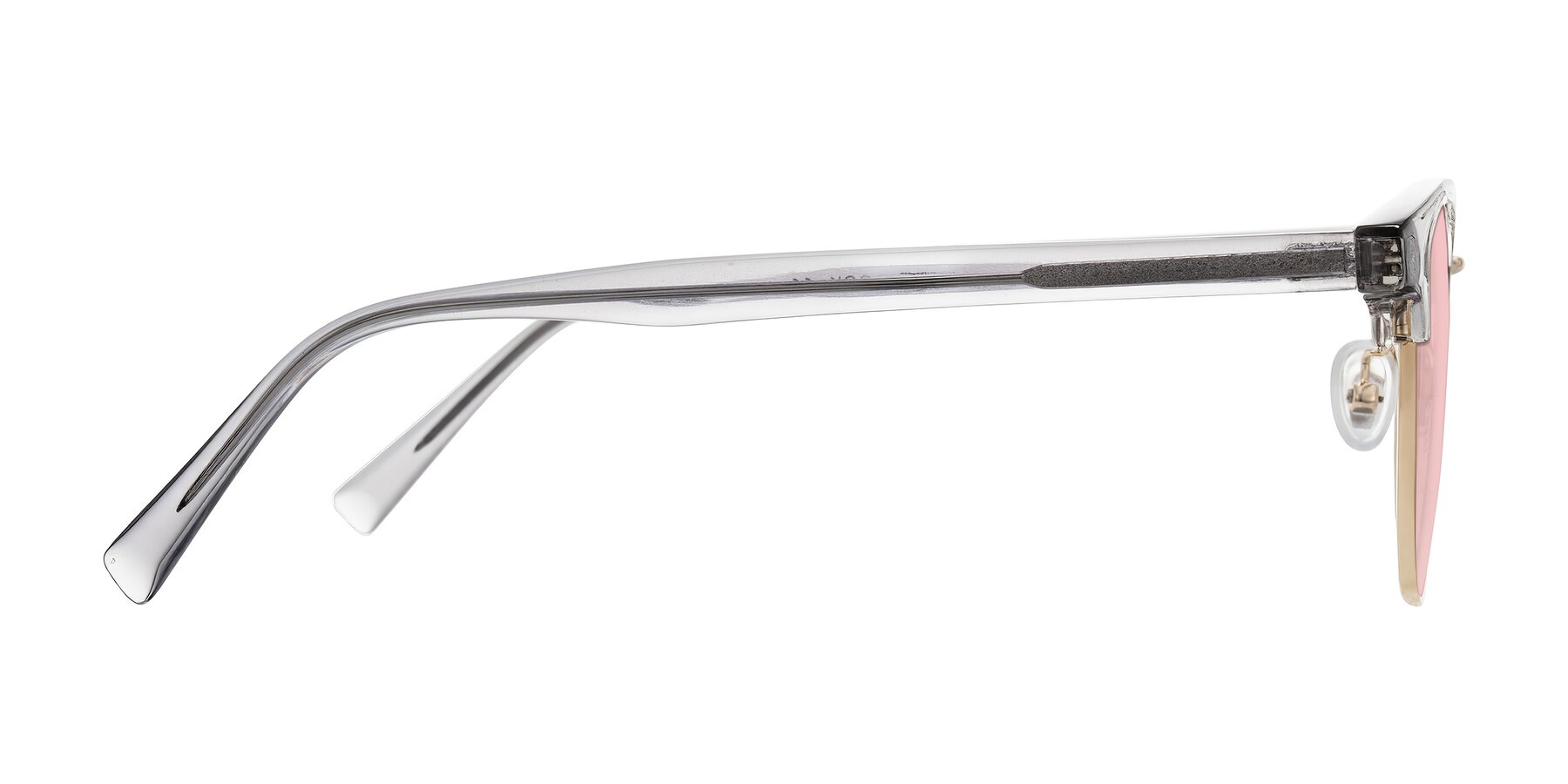 Side of Waxler in Crystal Gray/Gold with Light Garnet Tinted Lenses