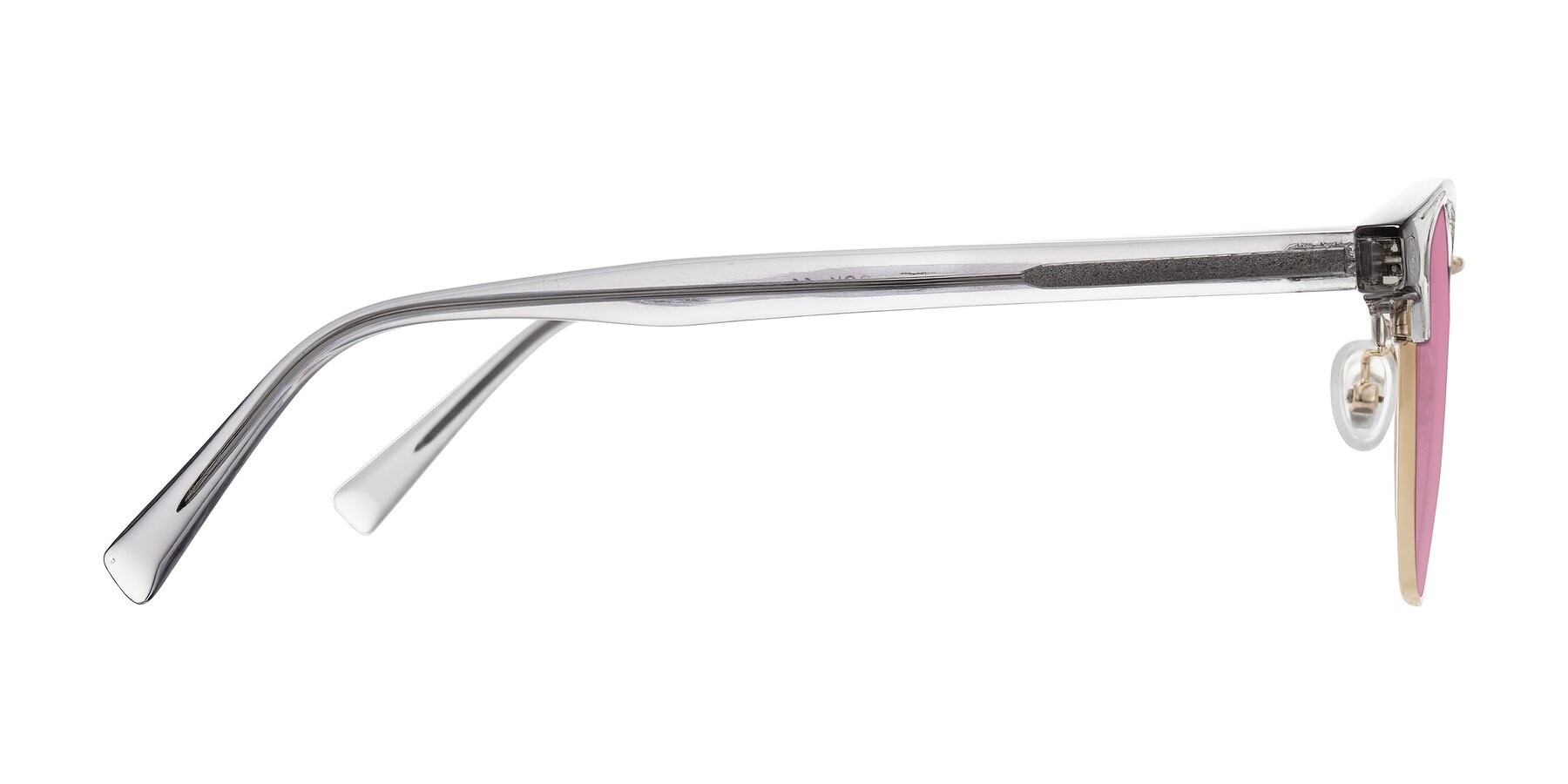 Side of Waxler in Crystal Gray/Gold with Medium Wine Tinted Lenses