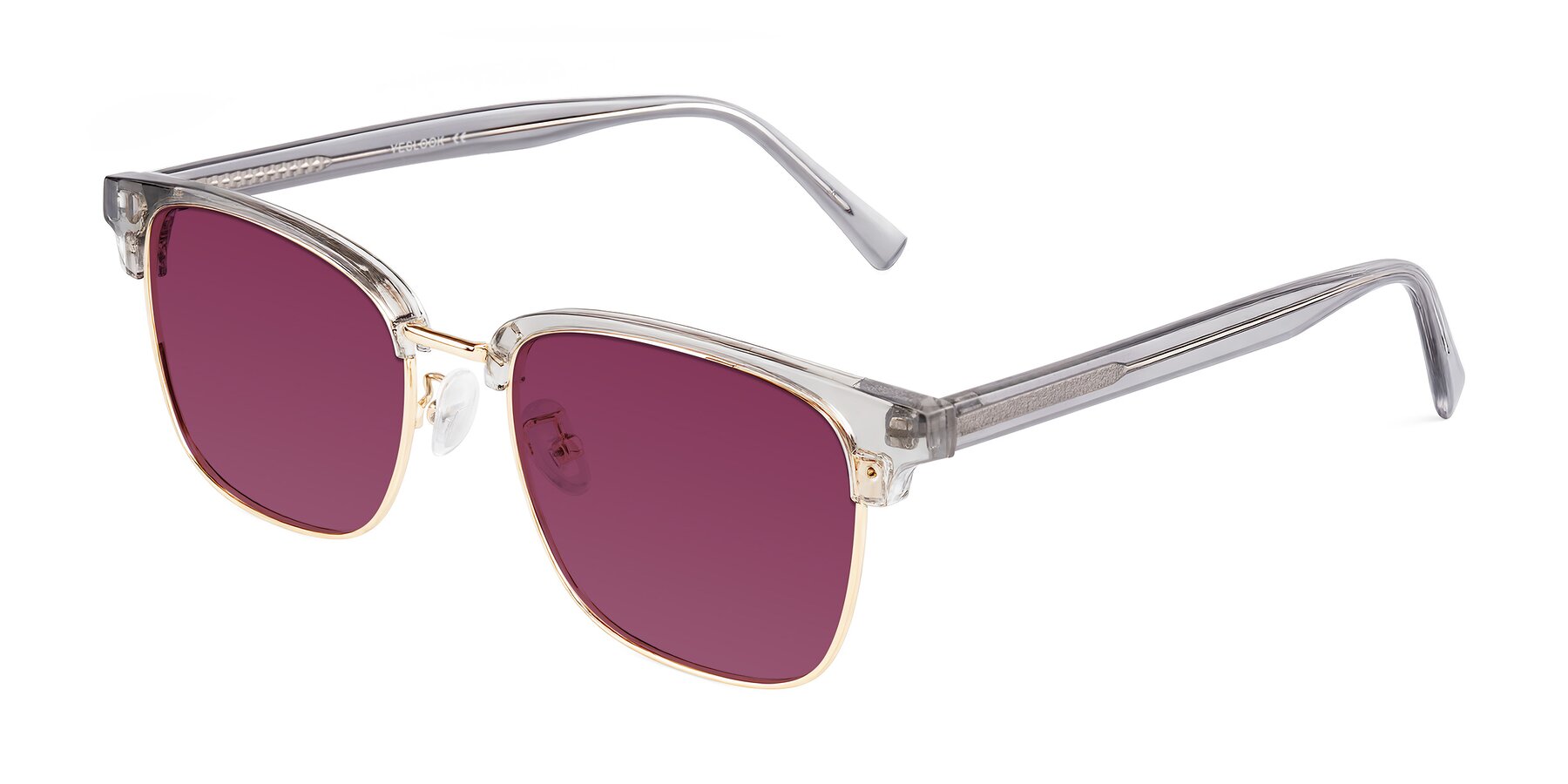 Angle of Waxler in Crystal Gray/Gold with Wine Tinted Lenses