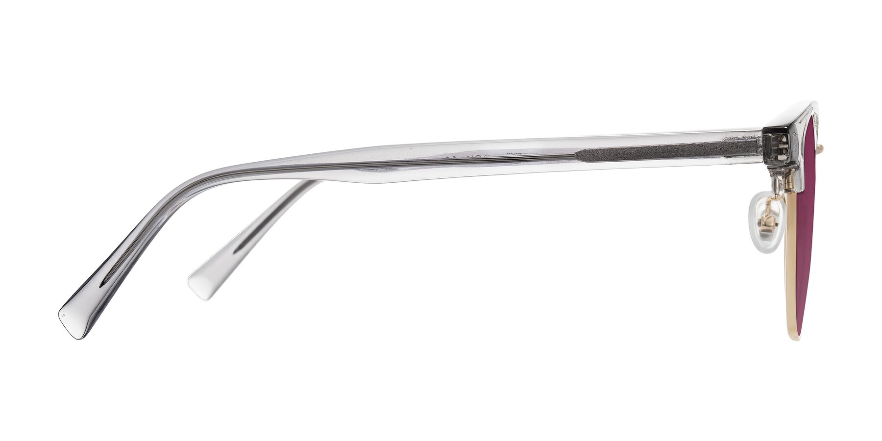 Side of Waxler in Crystal Gray/Gold with Wine Tinted Lenses