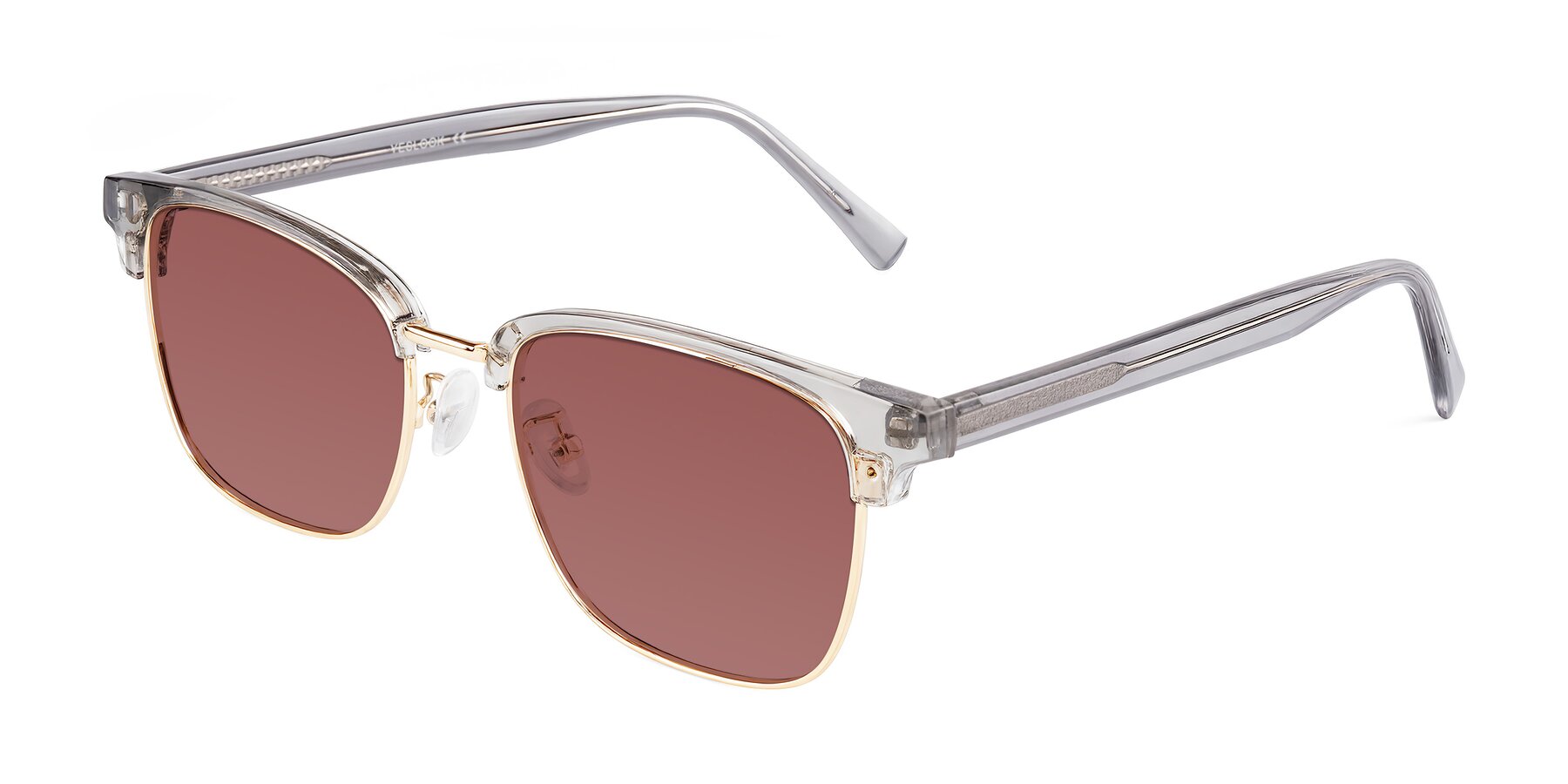 Angle of Waxler in Crystal Gray/Gold with Garnet Tinted Lenses