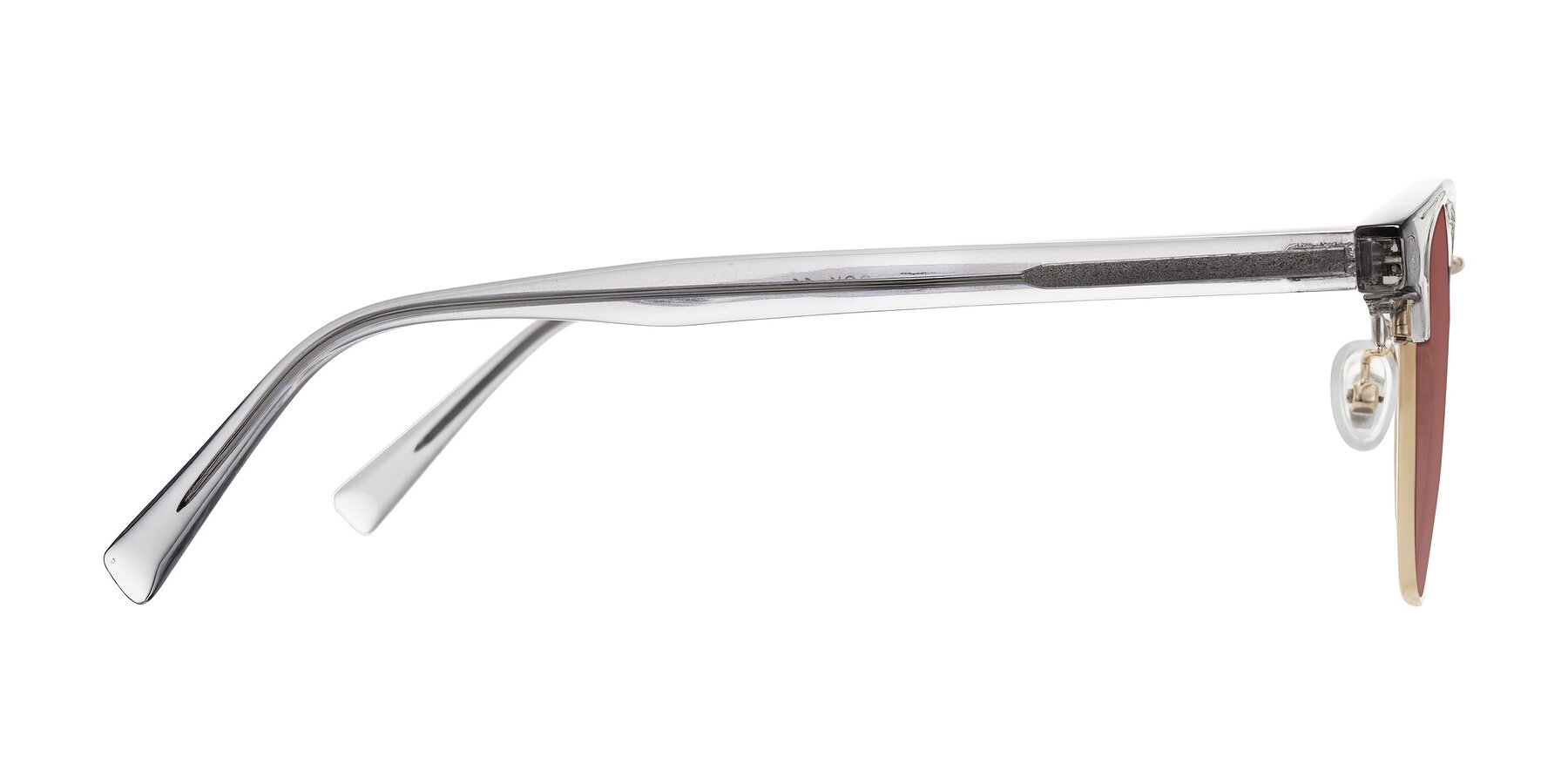 Side of Waxler in Crystal Gray/Gold with Garnet Tinted Lenses