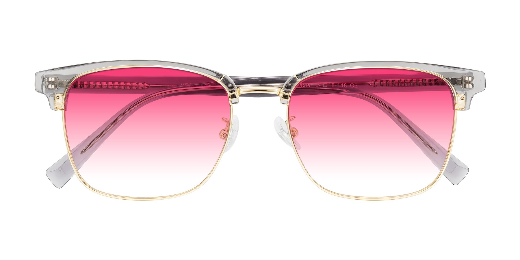 Folded Front of Waxler in Crystal Gray/Gold with Pink Gradient Lenses