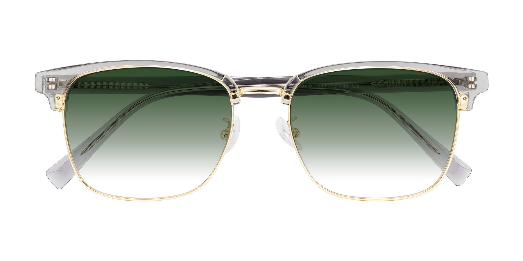 Folded Front of Waxler in Crystal Gray/Gold with Green Gradient Lenses