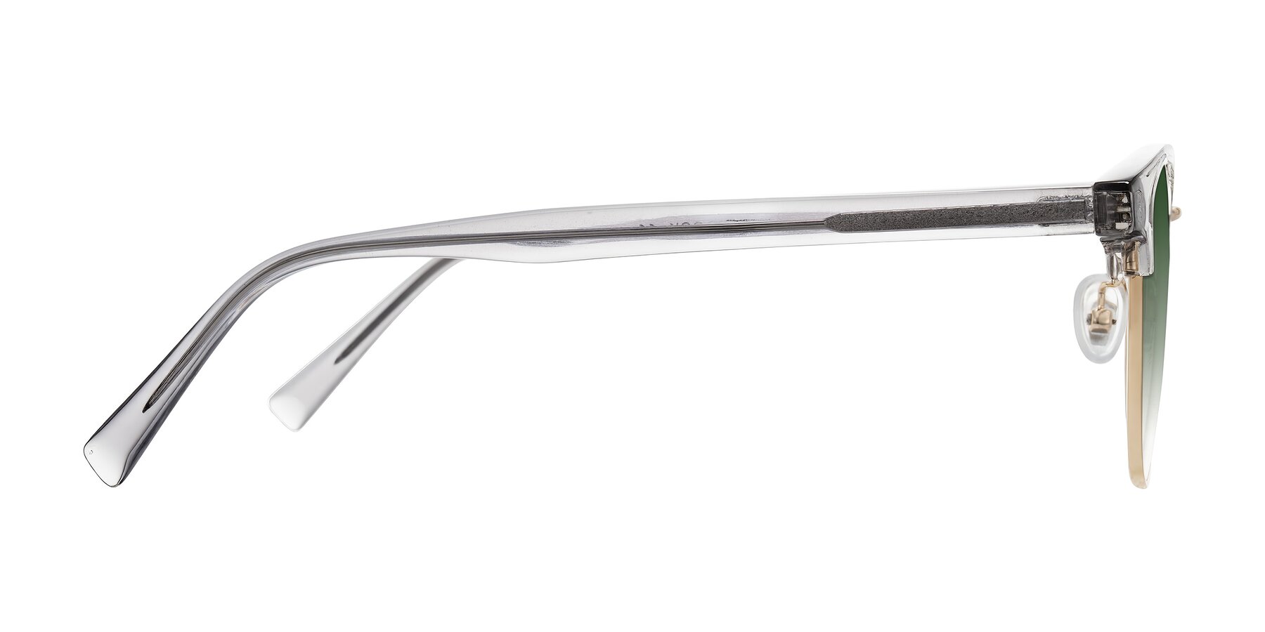 Side of Waxler in Crystal Gray/Gold with Green Gradient Lenses