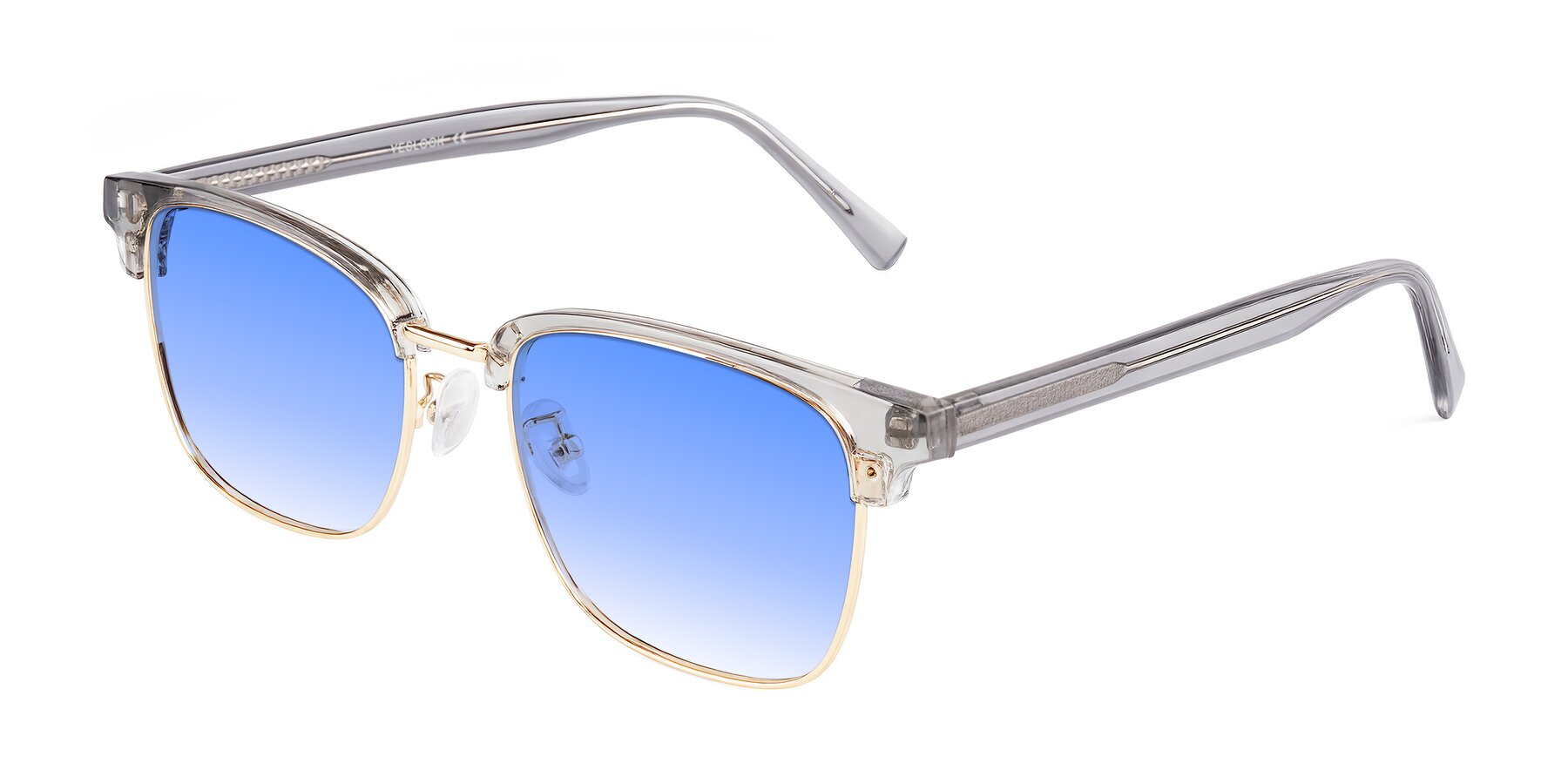 Angle of Waxler in Crystal Gray/Gold with Blue Gradient Lenses