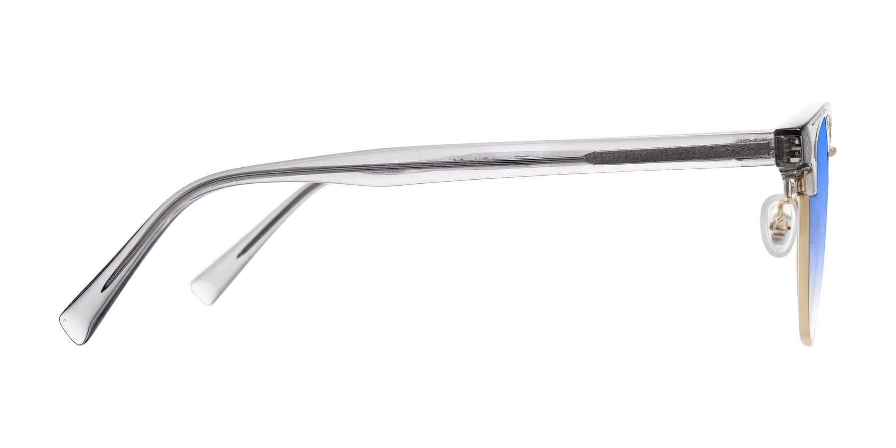 Side of Waxler in Crystal Gray/Gold with Blue Gradient Lenses