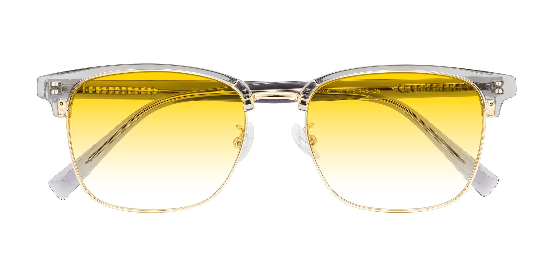 Folded Front of Waxler in Crystal Gray/Gold with Yellow Gradient Lenses