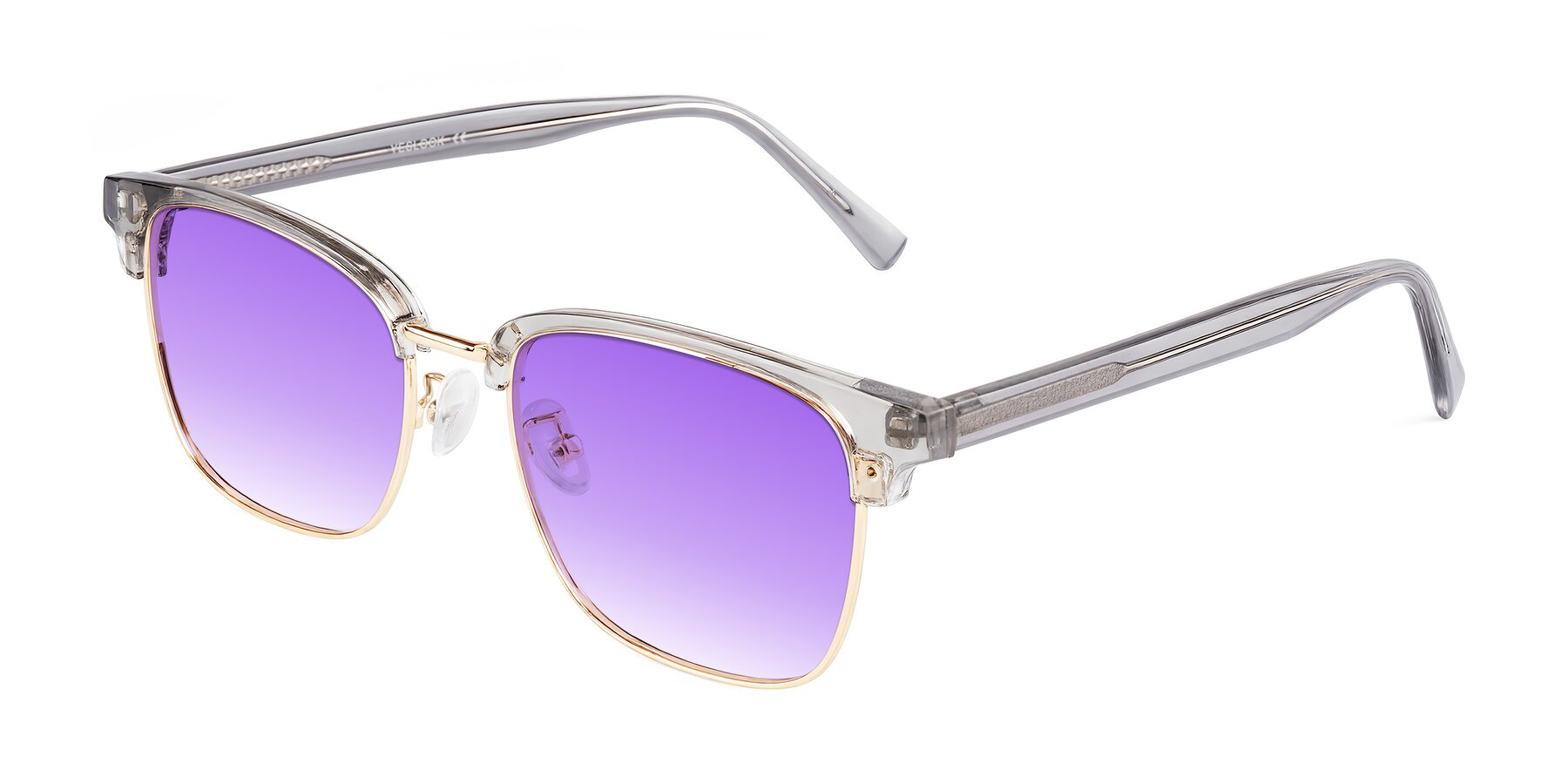 Angle of Waxler in Crystal Gray/Gold with Purple Gradient Lenses
