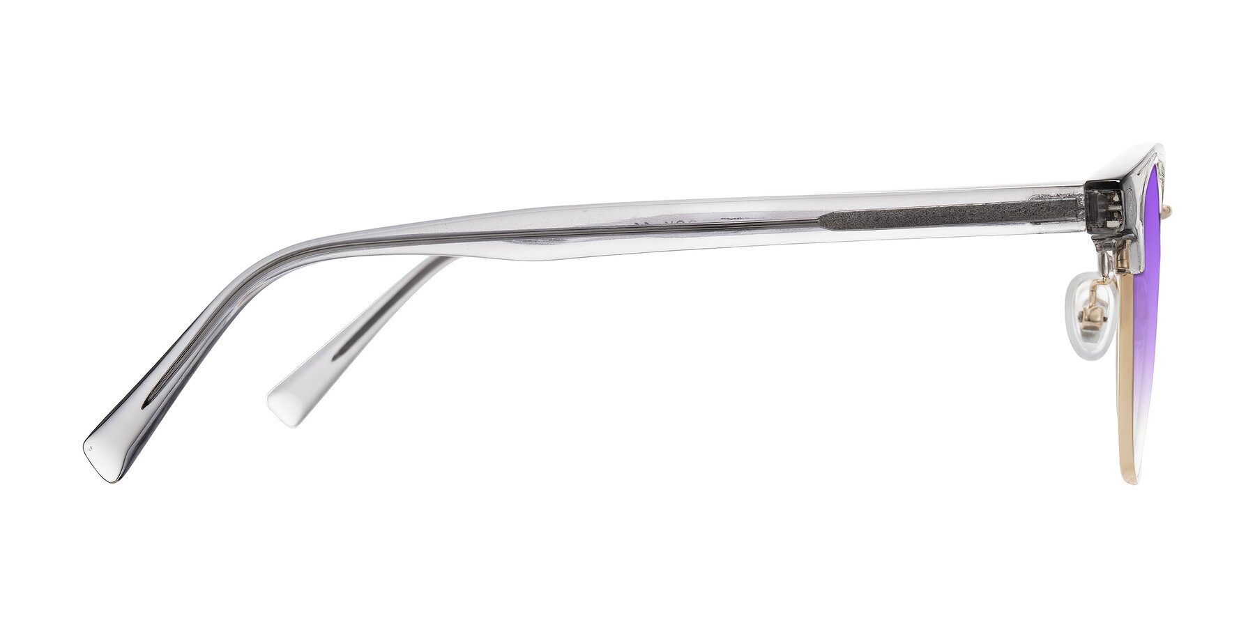 Side of Waxler in Crystal Gray/Gold with Purple Gradient Lenses