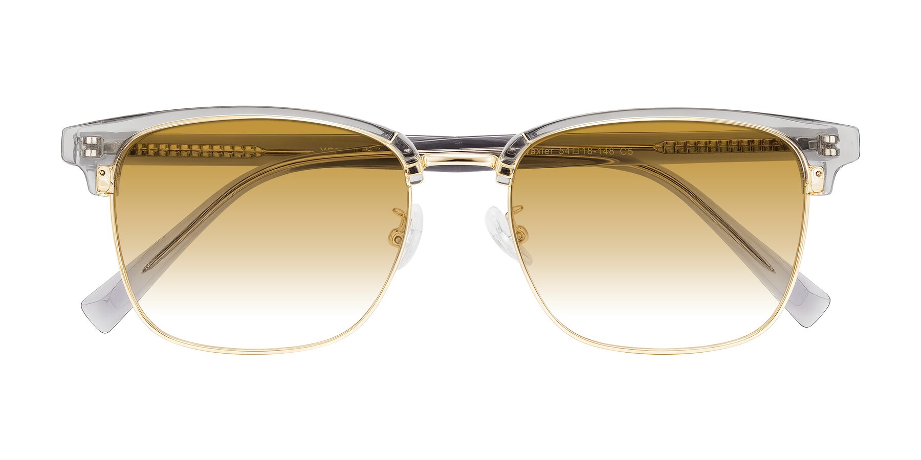 Folded Front of Waxler in Crystal Gray/Gold with Champagne Gradient Lenses