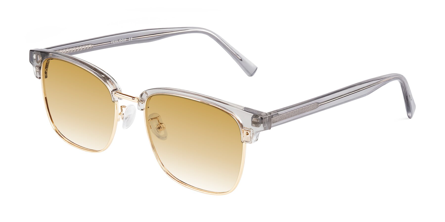 Angle of Waxler in Crystal Gray/Gold with Champagne Gradient Lenses