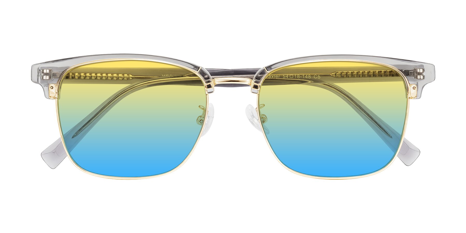 Folded Front of Waxler in Crystal Gray/Gold with Yellow / Blue Gradient Lenses