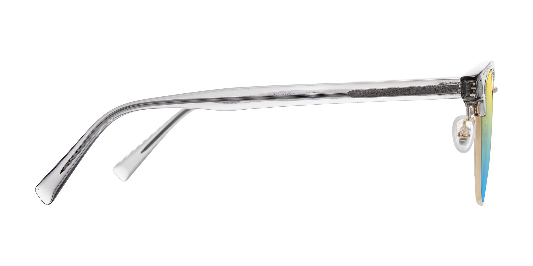 Side of Waxler in Crystal Gray/Gold with Yellow / Blue Gradient Lenses