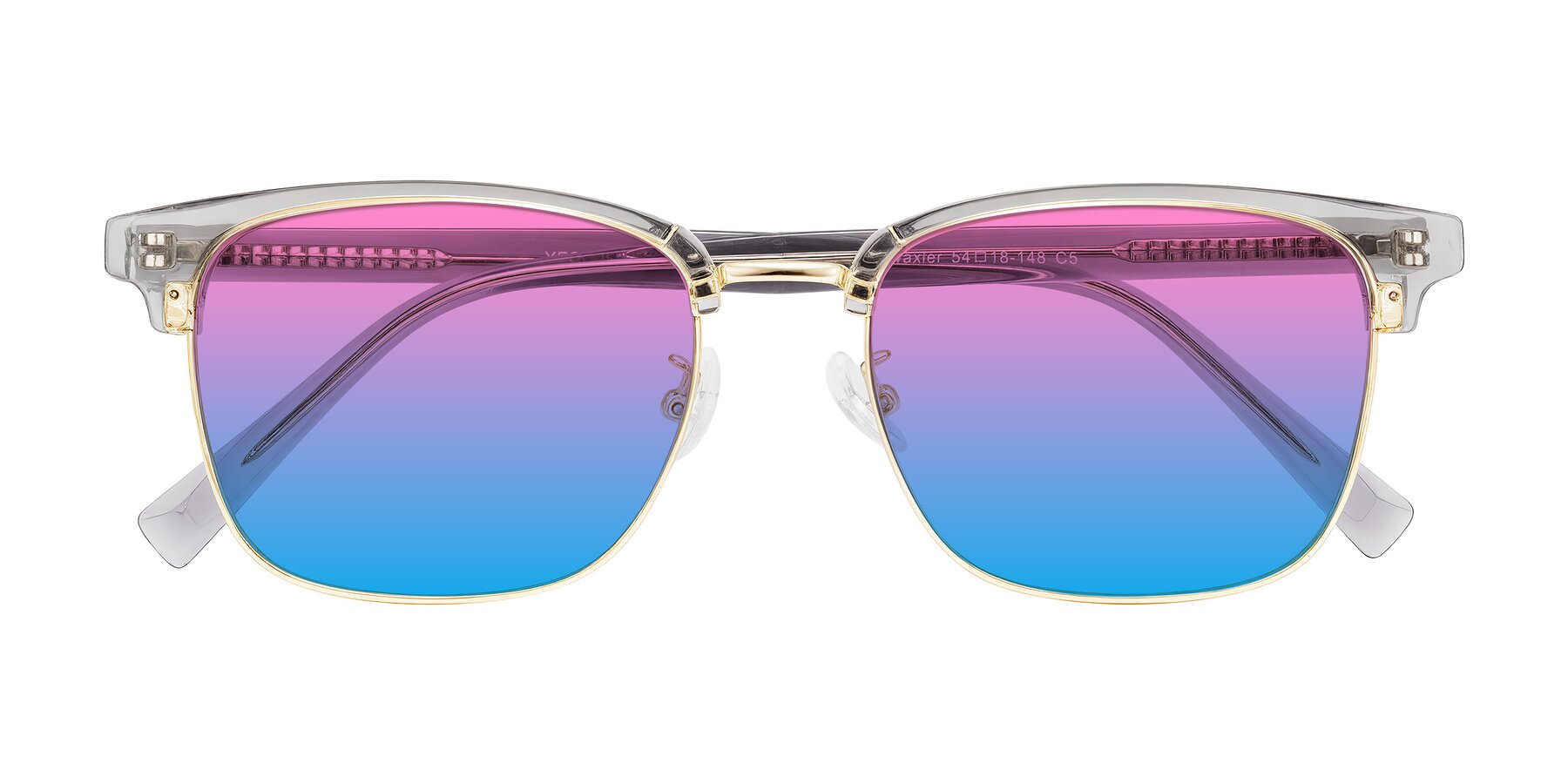 Folded Front of Waxler in Crystal Gray/Gold with Pink / Blue Gradient Lenses