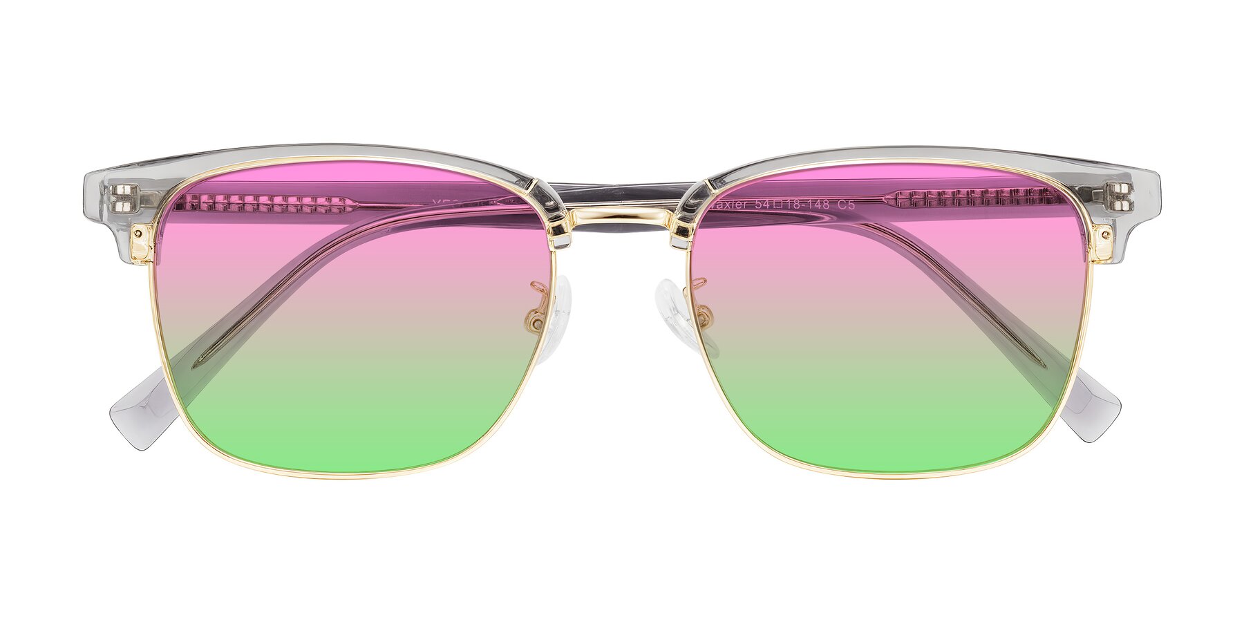Folded Front of Waxler in Crystal Gray/Gold with Pink / Green Gradient Lenses