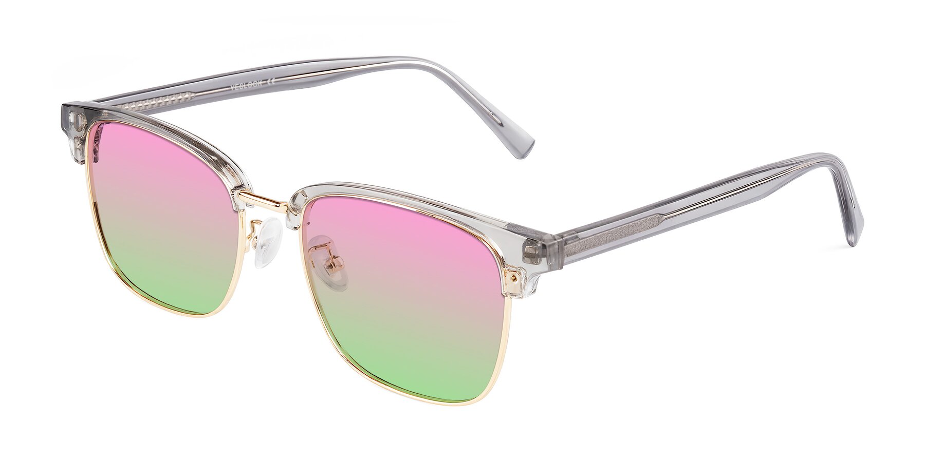 Angle of Waxler in Crystal Gray/Gold with Pink / Green Gradient Lenses