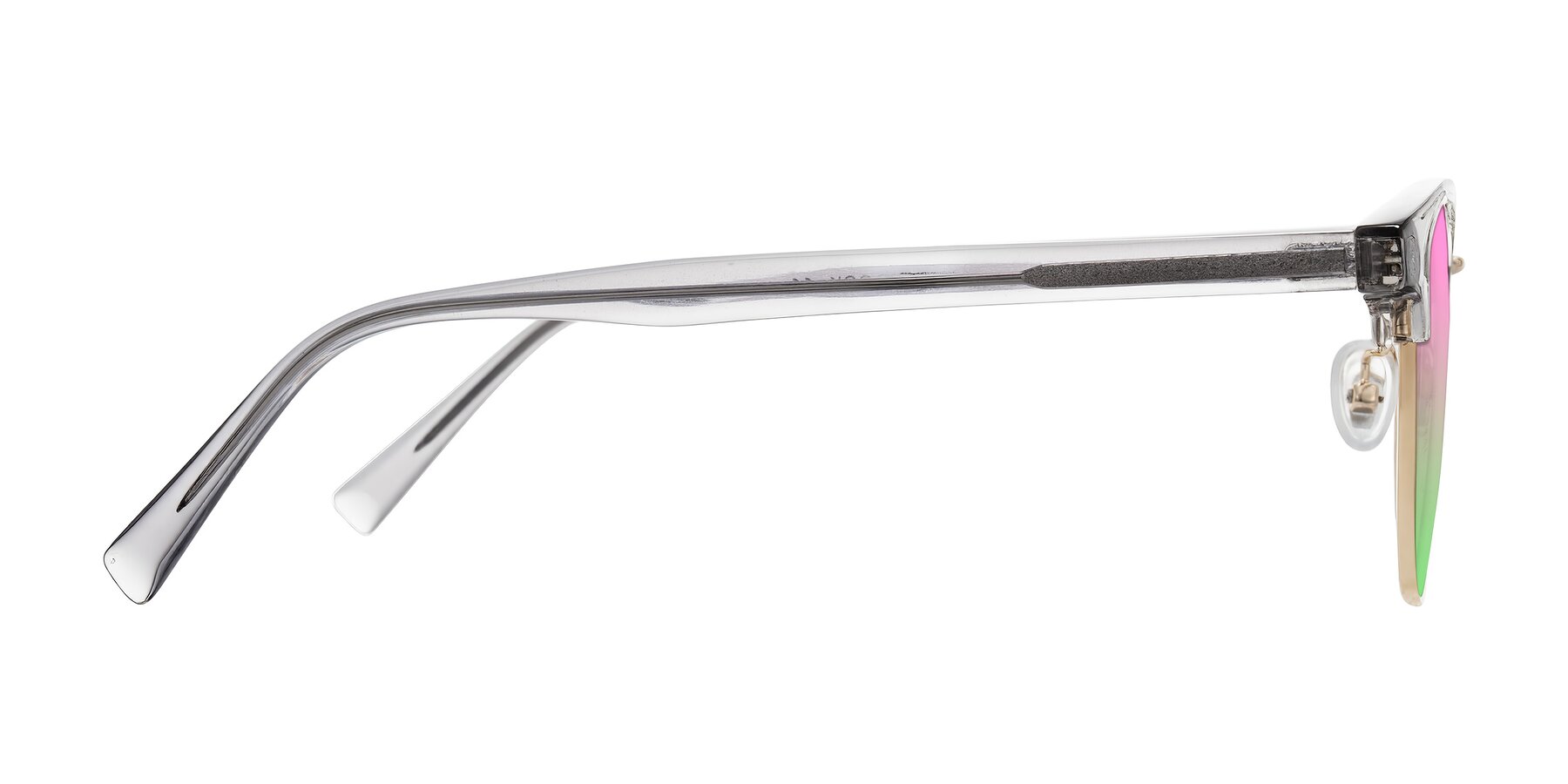 Side of Waxler in Crystal Gray/Gold with Pink / Green Gradient Lenses