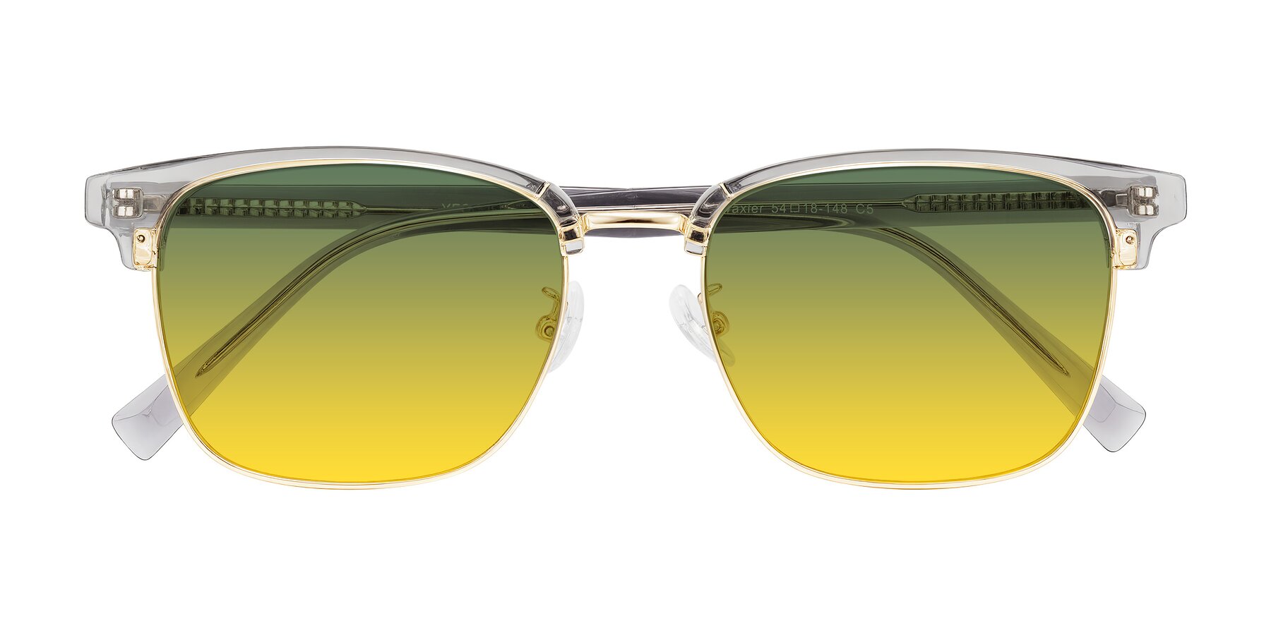 Folded Front of Waxler in Crystal Gray/Gold with Green / Yellow Gradient Lenses