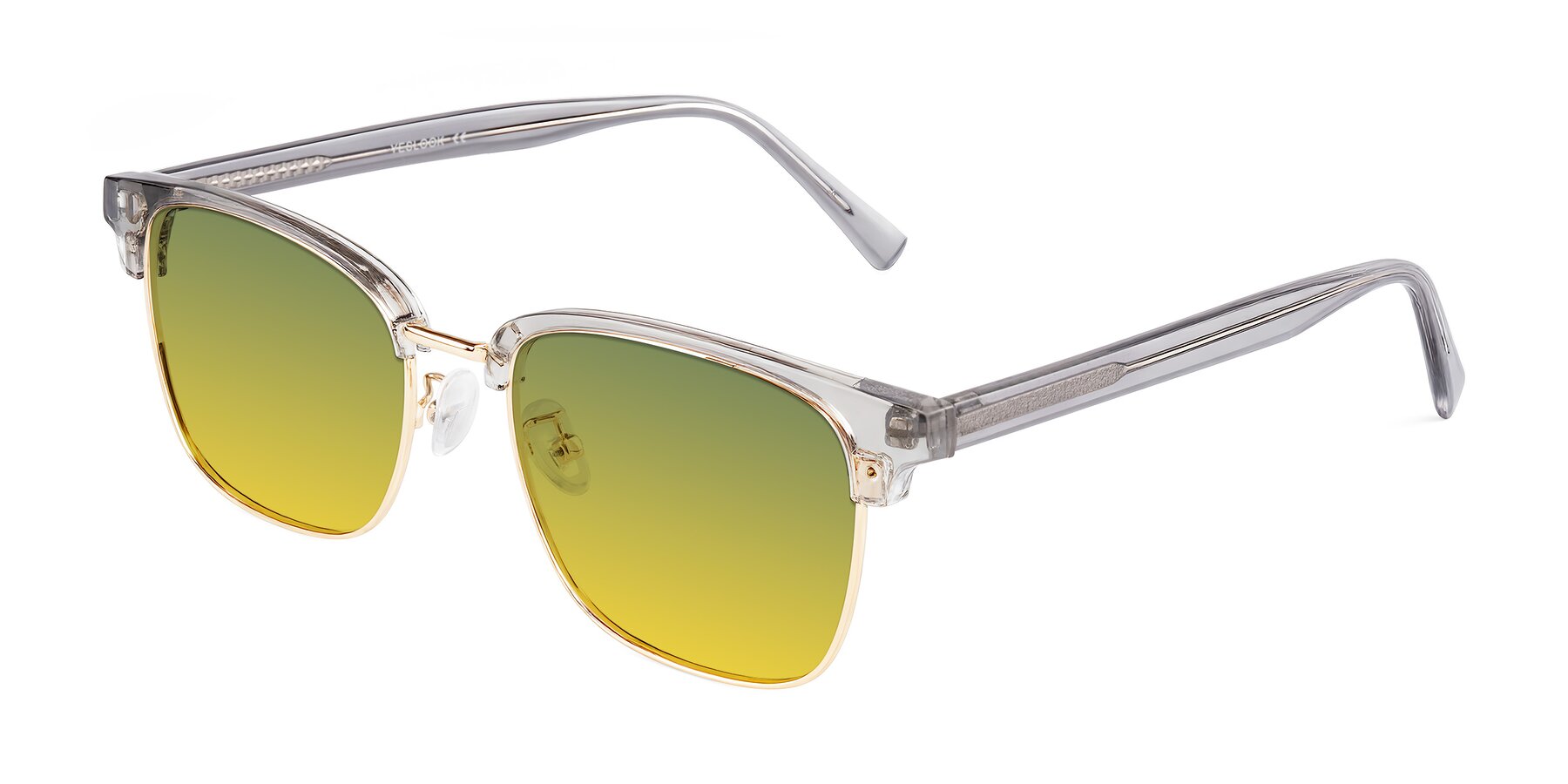 Angle of Waxler in Crystal Gray/Gold with Green / Yellow Gradient Lenses