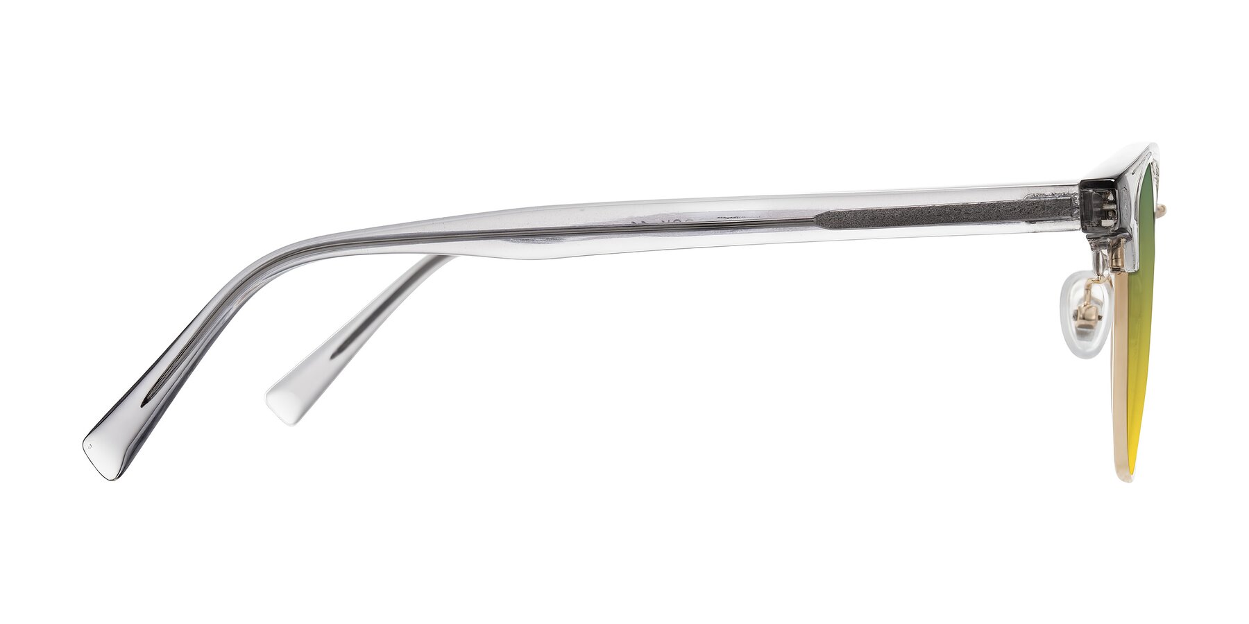 Side of Waxler in Crystal Gray/Gold with Green / Yellow Gradient Lenses