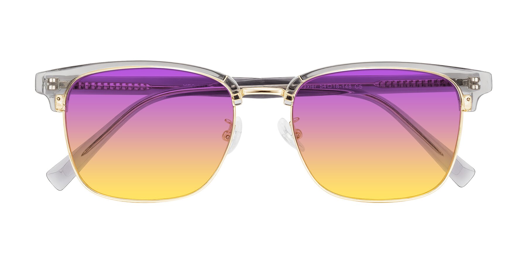 Folded Front of Waxler in Crystal Gray/Gold with Purple / Yellow Gradient Lenses