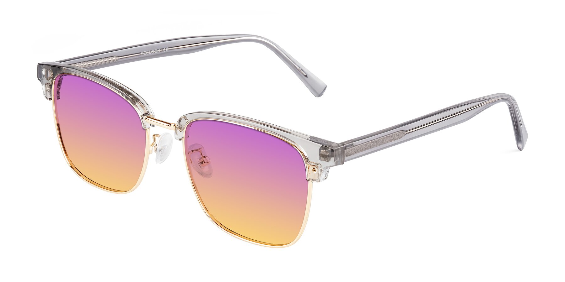 Angle of Waxler in Crystal Gray/Gold with Purple / Yellow Gradient Lenses