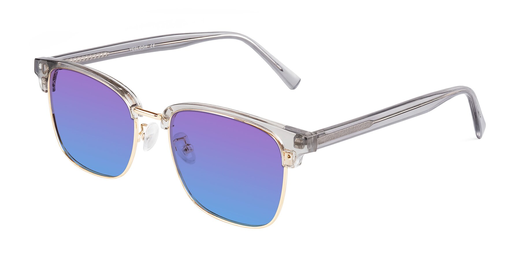 Angle of Waxler in Crystal Gray/Gold with Purple / Blue Gradient Lenses