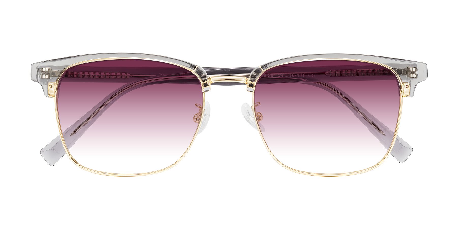 Folded Front of Waxler in Crystal Gray/Gold with Wine Gradient Lenses