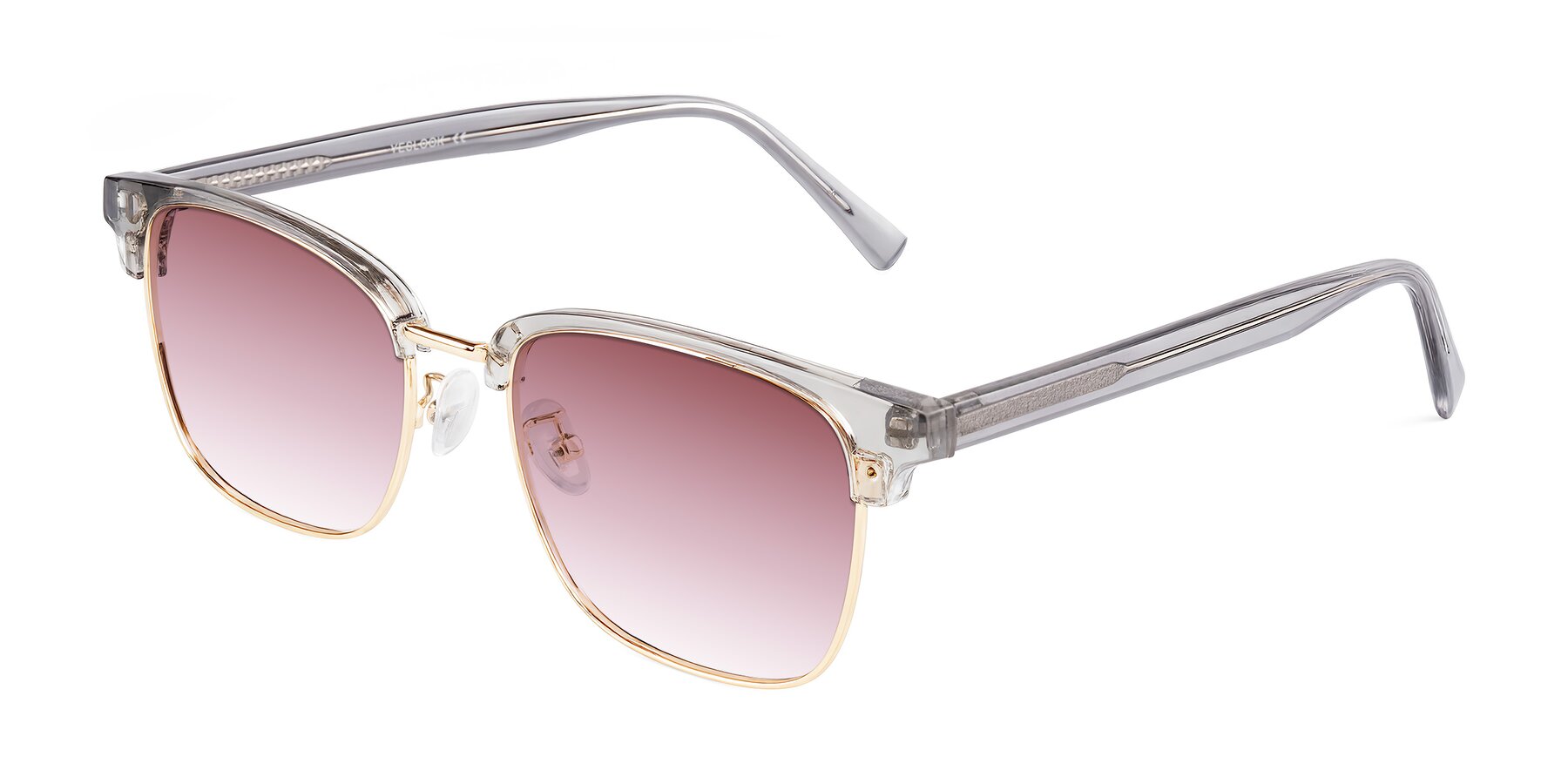 Angle of Waxler in Crystal Gray/Gold with Garnet Gradient Lenses