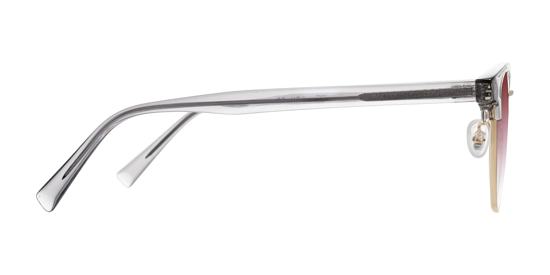 Side of Waxler in Crystal Gray/Gold with Garnet Gradient Lenses