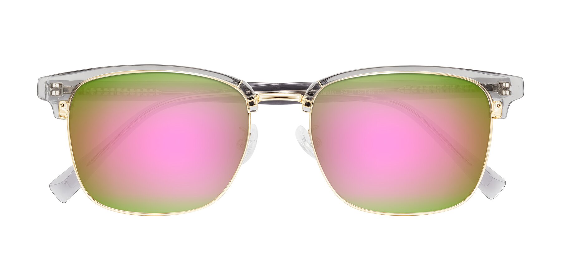 Folded Front of Waxler in Crystal Gray/Gold with Pink Mirrored Lenses