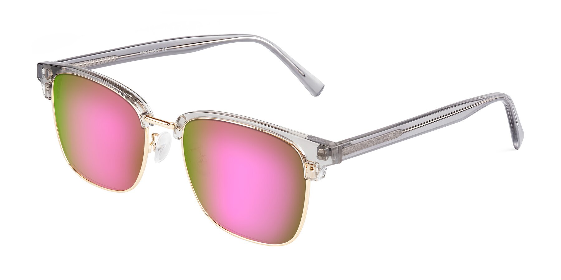 Angle of Waxler in Crystal Gray/Gold with Pink Mirrored Lenses