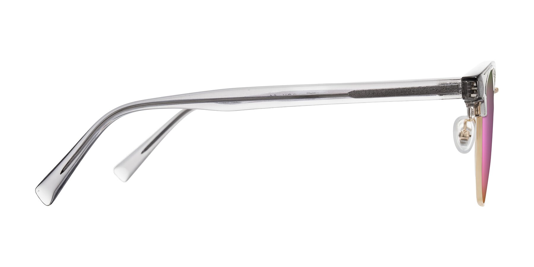 Side of Waxler in Crystal Gray/Gold with Pink Mirrored Lenses